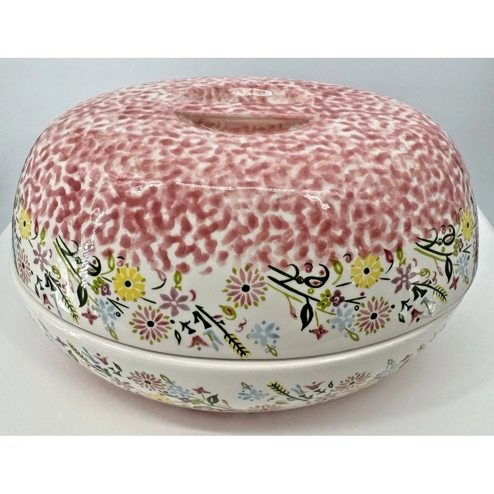 Temptations Presentable Ovenware Covered Casserole Dish Floral‎ Pink